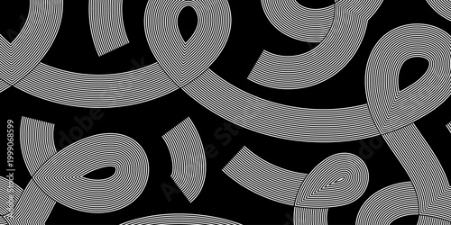 Abstract black and white tangled ribbons background. Minimalist graphic pattern for web design, posters and covers. Vector Illustration