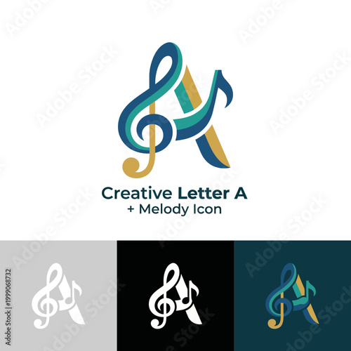 This artistic logo showcases a creative representation of the letter A integrated with a music note, symbolizing creativity and passion for music and arts.