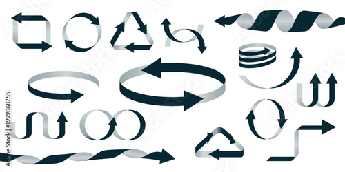 立体循環矢印ベクター素材セット