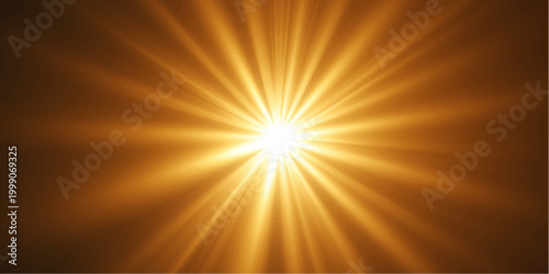 A bright yellow and orange summer sunburst vector design featuring an abstract burst of warm sunlight rays and shining beams exploding across a sunny sunrise sky