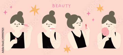 Makeup concept handdrawn illustration with beautiful woman.