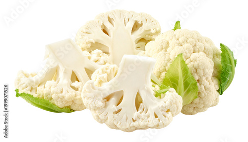 pieces of cauliflower isolated on transparent background, PNG.