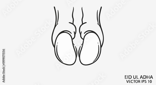 Stylized line art illustration of a pair of cloven hooves, representing a sacrificial animal commonly associated with traditional religious festivals and cultural observances