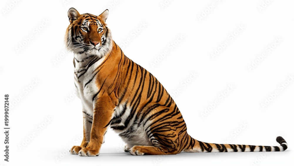 Fototapeta premium Majestic Tiger Seated Pose Looking Forward Studio Cutout
