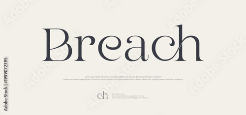 Breach, Lettering Minimalist Fashion. Elegant alphabet letters serif font and number. Typography fonts regular uppercase, lowercase.