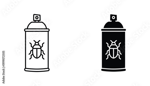 Pest control spray can icon with bug symbol in outline and solid black style