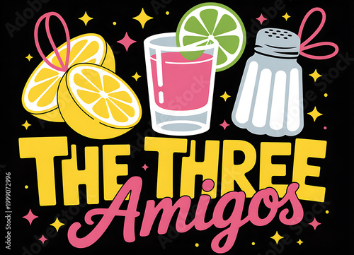 Vintage Style Lemon Lime and Salt Cartoon Trio Illustration for Summer Drinks