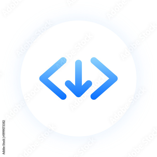Glowing blue code download icon for software updates and script retrieval