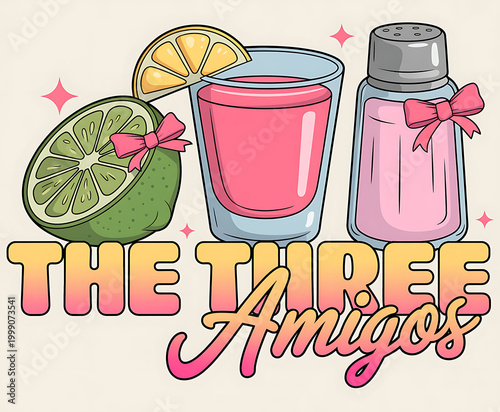 vibrant trio of summer cocktails with lime and salt shaker illustration