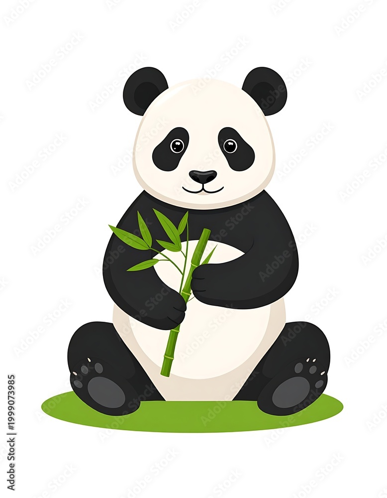 Fototapeta premium Cute cartoon panda with bamboo leaf.