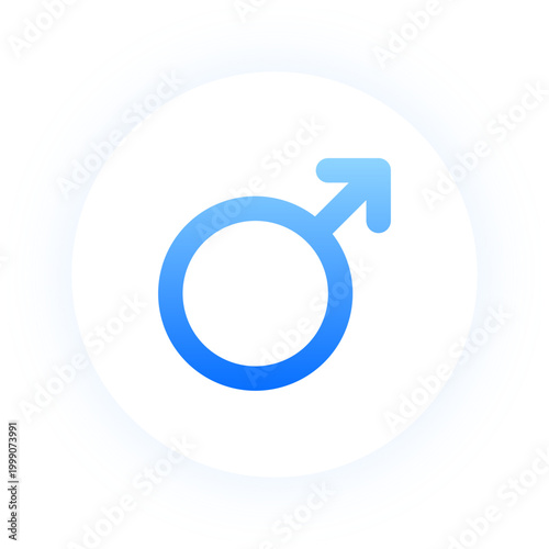 Neon blue male gender symbol with soft glow for social and profile apps