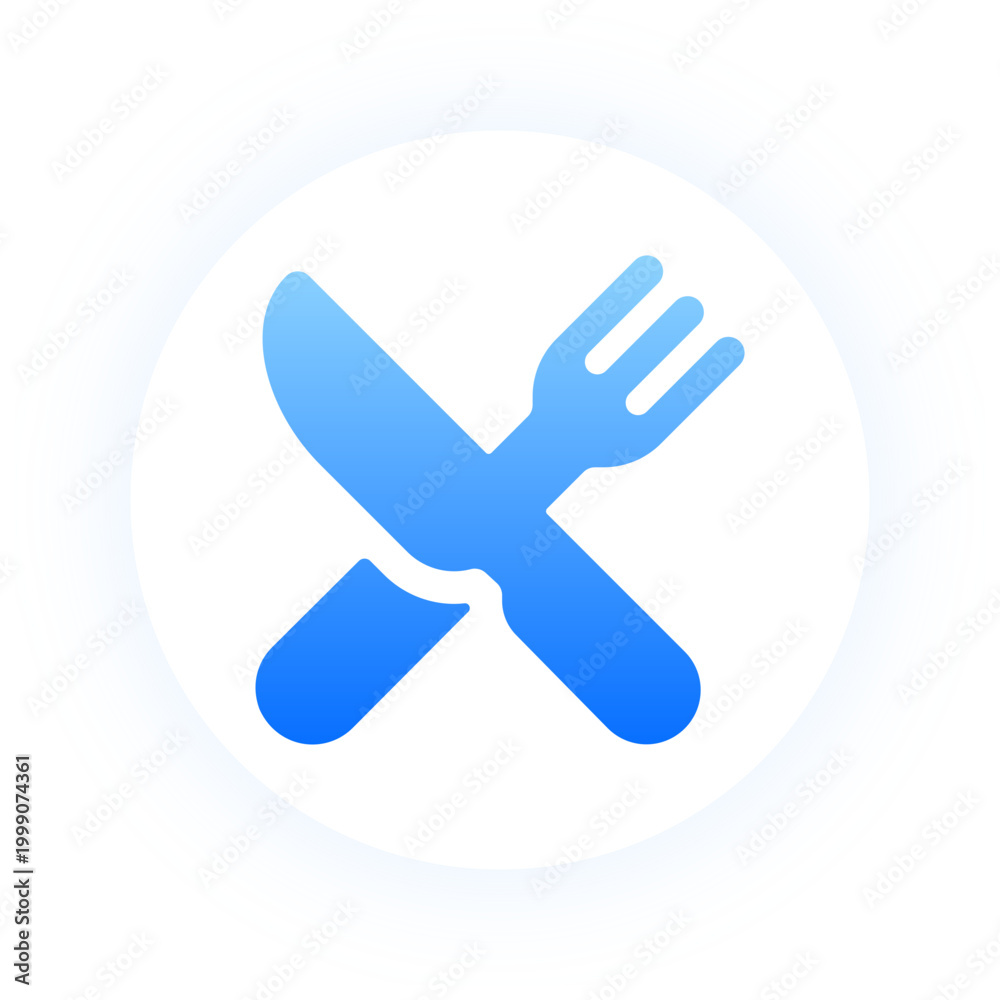 Obraz premium Creative blue restaurant fork and knife icon with neon glow for food apps