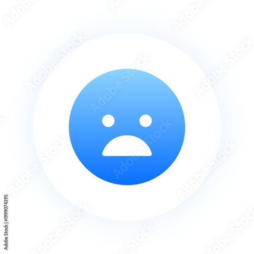 Glowing blue sad face emoji icon with neon light for feedback and mood tracking
