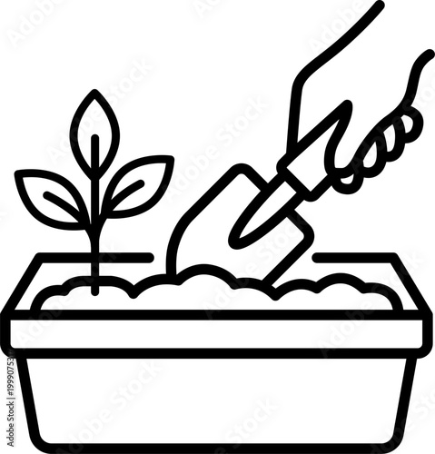 Planter and Gardening Trowel Line Icon