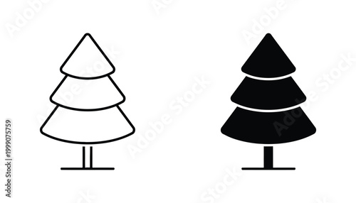 Stylized evergreen coniferous pine tree silhouette for nature conservation and environmental protection vector icon set