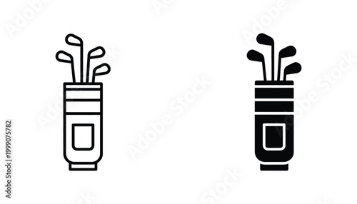 Golf bag with clubs icon set in solid and outline style for sports recreation and golfing mobile application development