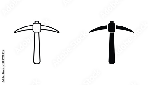 Mining pickaxe icon for geology and construction themes in outline and solid vector graphic style