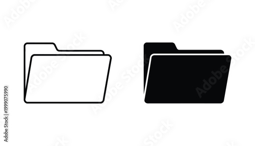 Set of two digital folder icons in outline and solid styles for data management and computer file systems