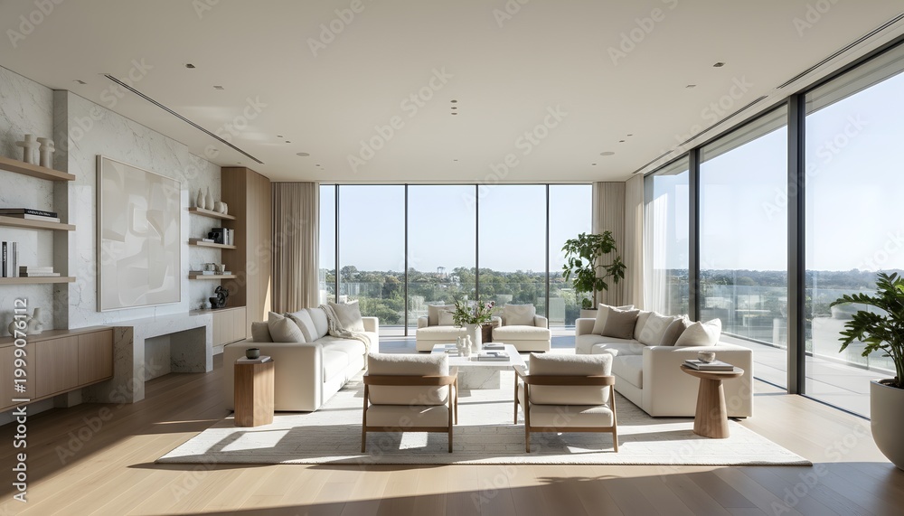 Fototapeta premium Horizontal photography of residential apartment showcasing luxury real estate presentation concept for modern interior design and upscale living lifestyle