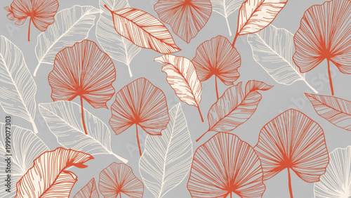 Seamless tropical palm leaves pattern, overlapping palm fronds background 
