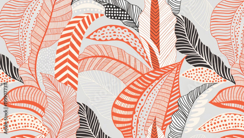 Seamless tropical palm leaves pattern, overlapping palm fronds background 
