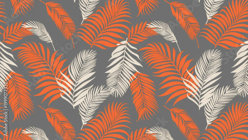 Seamless tropical palm leaves pattern, overlapping palm fronds background 
