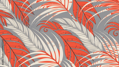 Seamless tropical palm leaves pattern, overlapping palm fronds background 
