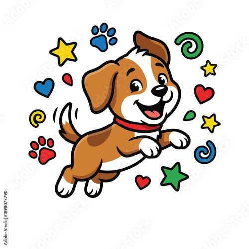 Brown and White Happy Dog Playing.