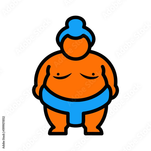 Stylized Sumo Wrestler Icon - Flat Design, Orange and Blue
