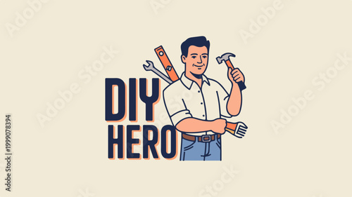 DIY hero with tools illustration