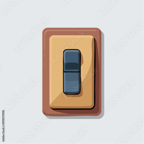 Isolated modern light switch illustration with brown plate and beige