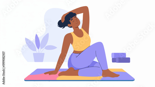 Woman practicing yoga on mat indoors