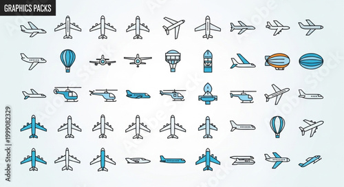Collection of various aircraft and transportation icons.