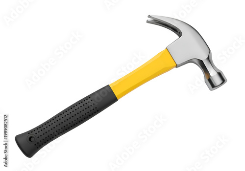 Claw Hammer with Yellow Handle and Black Grip on white background , Isolated on Transparent Background, PNG, Generative AI 