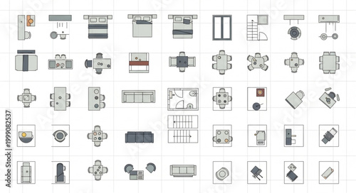 Collection of Top Down Office Furniture and Layout Icons.