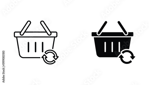 Shopping basket icon with refresh arrow for e-commerce return and order management concept in minimalist vector style