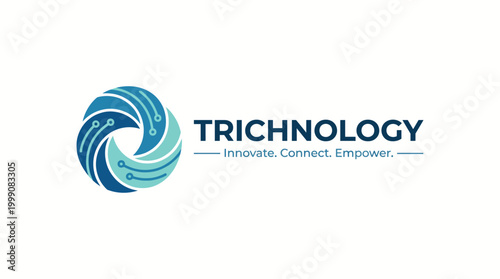 Trichnology’s logo innovatively combines swirling shapes and technology-inspired lines, representing connectivity and empowerment in the tech industry with its modern aesthetic.