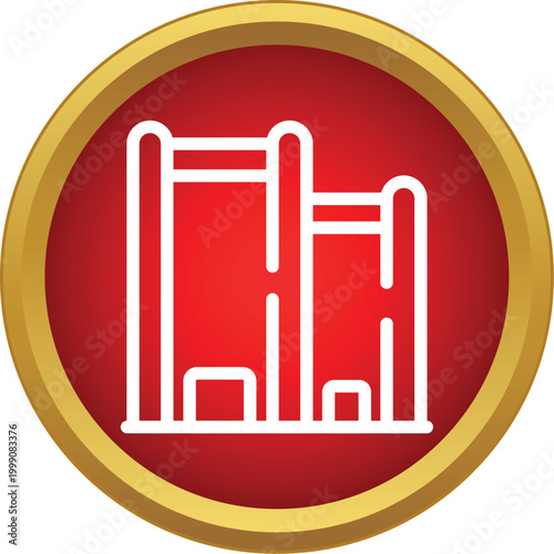 Gymnastics parallel bars outline in a red circle with a golden border