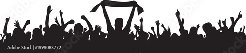 Crowd of people silhouette cheering group with scarf football fans celebration