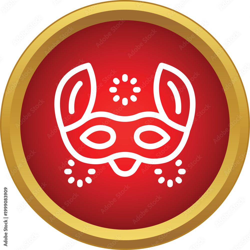 Fototapeta premium White outline masquerade mask icon in a red and gold circle