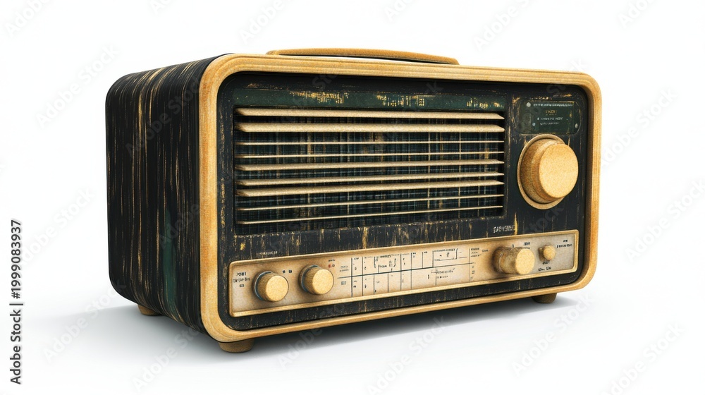 Fototapeta premium Vintage Retro Radio Device on White Background