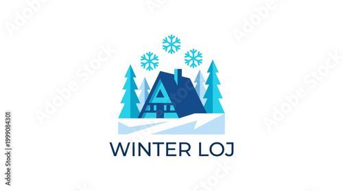 This logo portrays a cozy winter cabin surrounded by snow and trees, evoking feelings of warmth, comfort, and winter getaways, perfect for retreats or lodges.