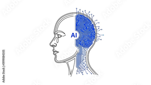 Conceptual illustration depicting artificial intelligence merging with human cognition, highlighting the evolution of technology and the future of advanced computing
