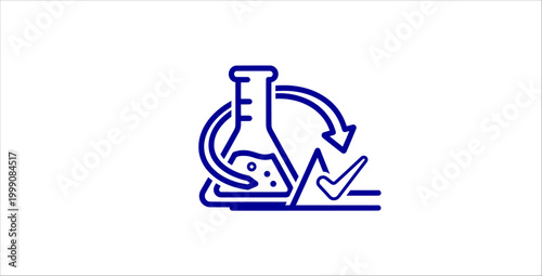 Laboratory chemistry experiment outline icons set. science research, chemical analysis, lab flask, reaction process, quality check, validation system, innovation concept