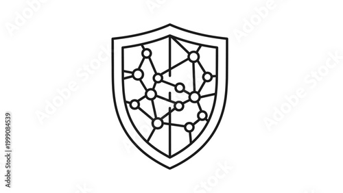Modern shield icon featuring an abstract network of interconnected nodes, symbolizing robust digital security, data protection, and technological safeguarding for online systems