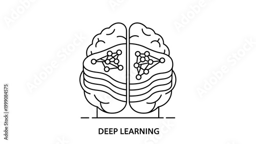 Conceptual illustration depicting a human brain integrating advanced neural network structures, symbolizing artificial intelligence and deep learning technology concepts