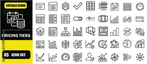 Pricing Tiers Icon Set – Subscription Levels, Service Packages, Pricing Plans, SaaS Models, Cost Comparison and Plan Selection Line Icons – Thin Line Editable Stroke Vector Illustration for UI UX, Web