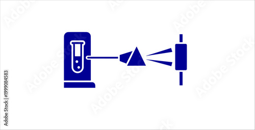 Laboratory analysis system flat icons set. science research, test tube, laser beam, optical prism, sensor device, data detection, technology experiment concept