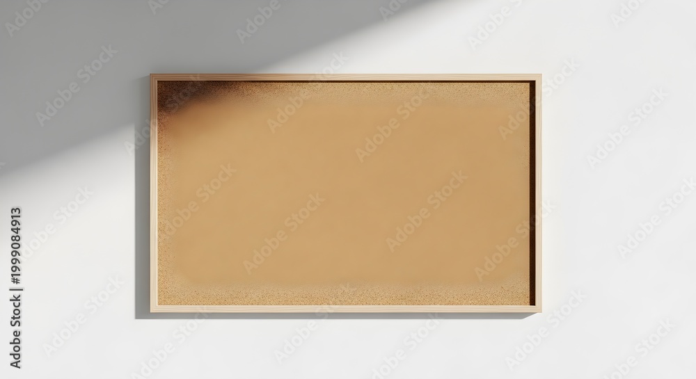Fototapeta premium Blank Framed Cork Board with Natural Wood Frame Cast in Sunlight