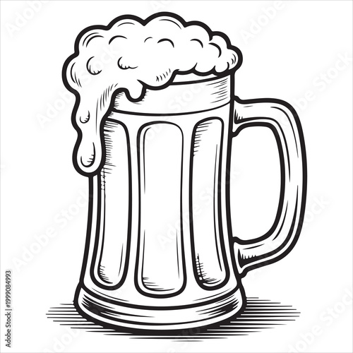 Foamy mug of beer with overflowing frothy head